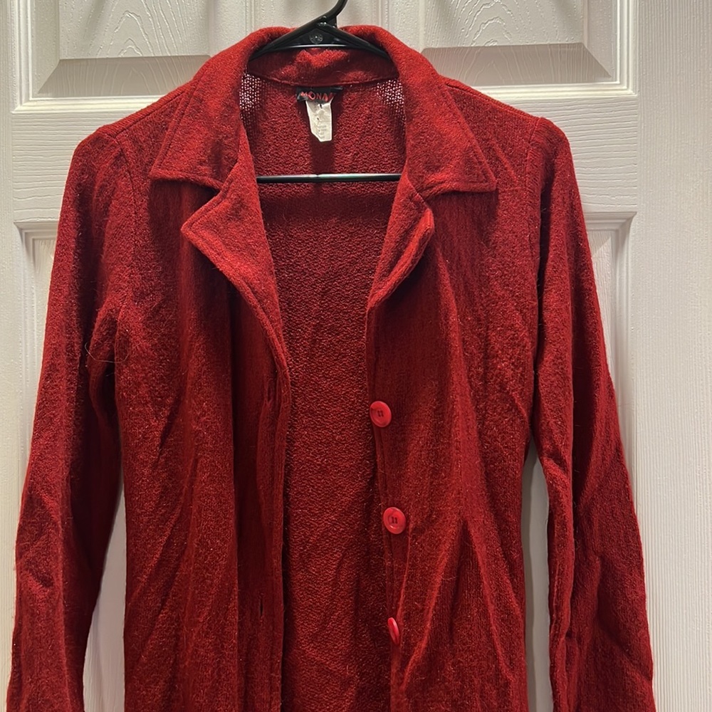 Long Dark Red Button Down Sweater - image 2